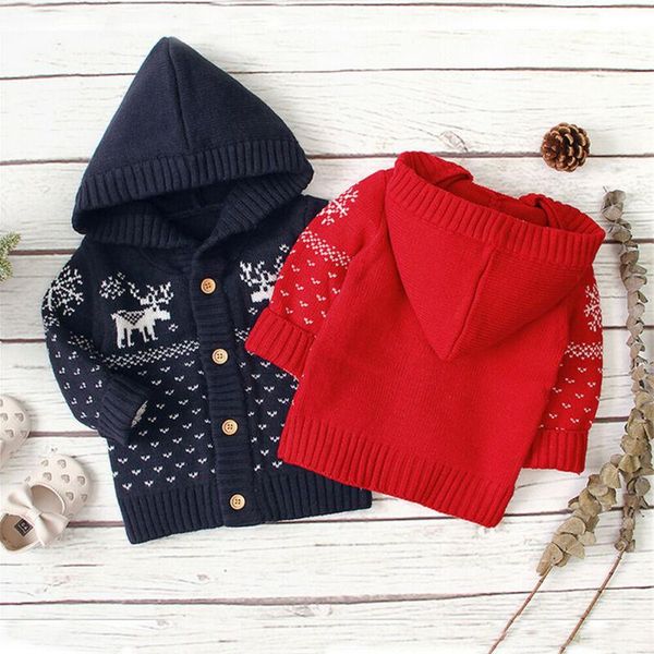 

pullover born baby boy girl xmas autumn long sleeve floral printed hooded knitted coat jacket christmas, Blue