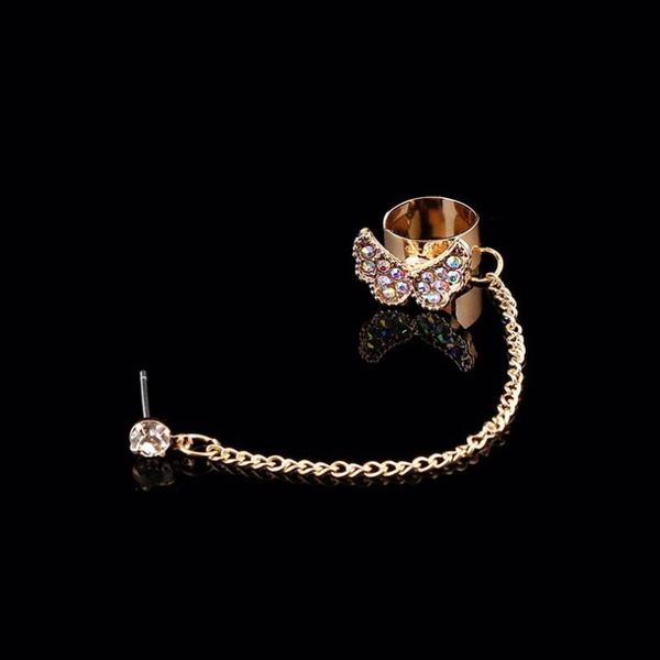 

clip-on & screw back zldyou fashion punk girls wedding gifts link chain fringe ear cuff crystal butterfly earcuff rhinestone tassel clip, Silver