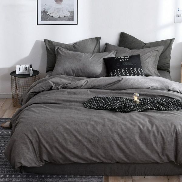 

bedding sets 2021 four-piece double household bed sheet quilt cover twill comfortable dark gray blue set