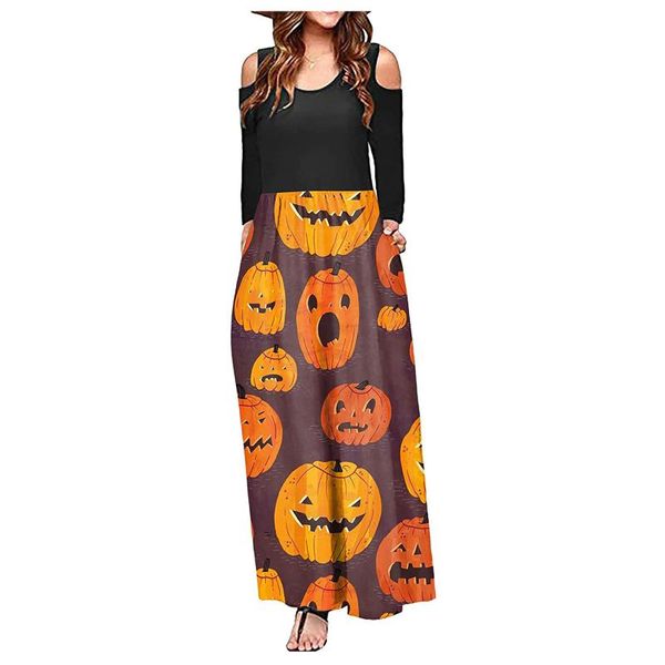 

casual dresses women maxi dress halloween long sleeve high waist loose autumn fall clothes for robe vestidos, Black;gray