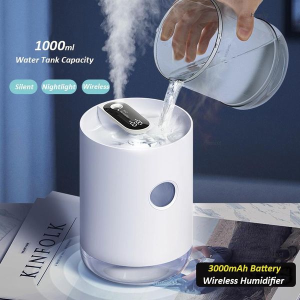 

humidifiers home air humidifier 1l 3000mah portable wireless usb aroma water mist diffuser battery life show aromatherapy humidificador