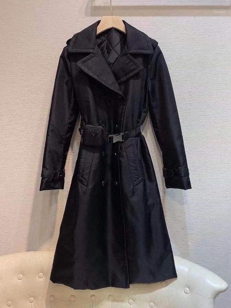 

women's wool & blends 2021 spring fall single breasted belted pouch decorated nylon black gothic street style trench rain coat