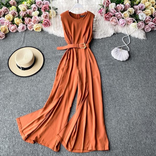 

Autumn Office Elegant Women Jumpsuits Round Neck High Waist Sleeveless Female Casual Wide Leg Playsuits Fashion, Black;white