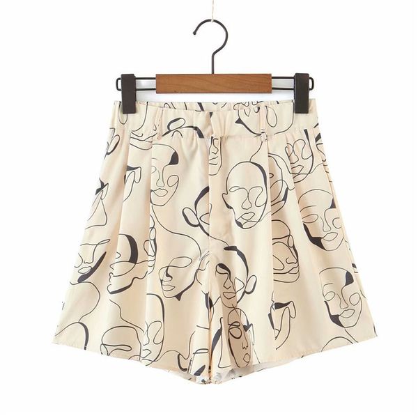 

women's shorts women fashion mask print za yellow high waist girls summer casual holiday style zipper suit short loose pants 4rp1, White;black
