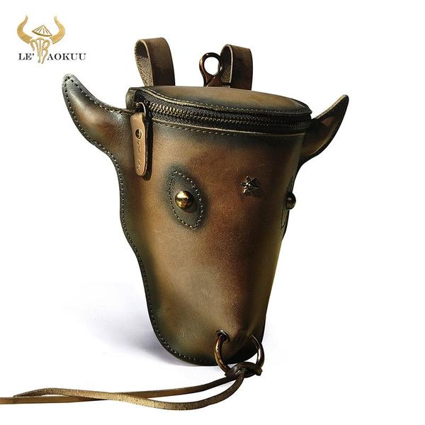 

waist bags quality leather men vintage coffee travel belt fanny bag pack design hook bum hip 6" phone cigarette pouch male 835