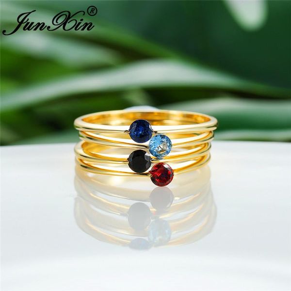 

wedding rings white gold filled ring with stone blue red black zircon minimalist thin for women bands yellow jewelry, Slivery;golden