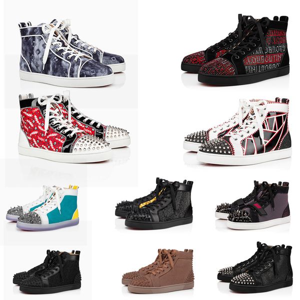 

red bottom shoes men women sneakers studded spikes fashion shoe suede leather trainers party lovers rivets sneaker platform high boots, Black