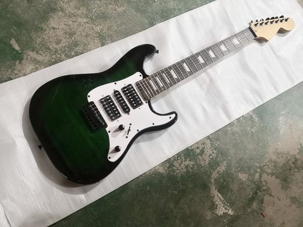 Custom Factory 7 Cordas Green Guarda-se Guitarra Elétrica Pickguard, Hardware Preto, Pescoço Maple, Fornecer serviços Personalizados