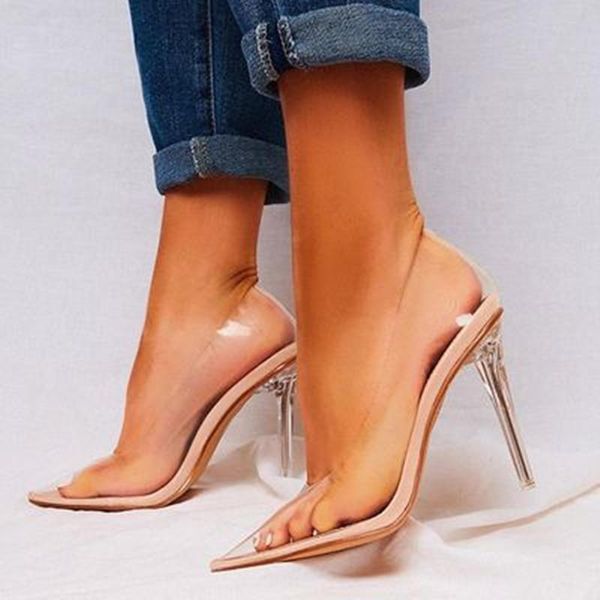 

summer women pumps shoes pointed toe transparent female sandals stiletto shallow mary jane crystal jelly for, Black