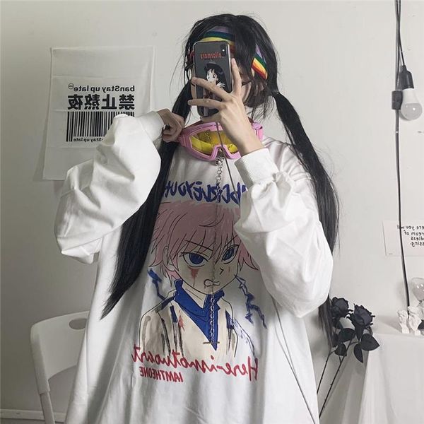 

women's t-shirt whoholl women gothic japanese cartoon Ã print long sleeve fashion in 2021 spring summer, White