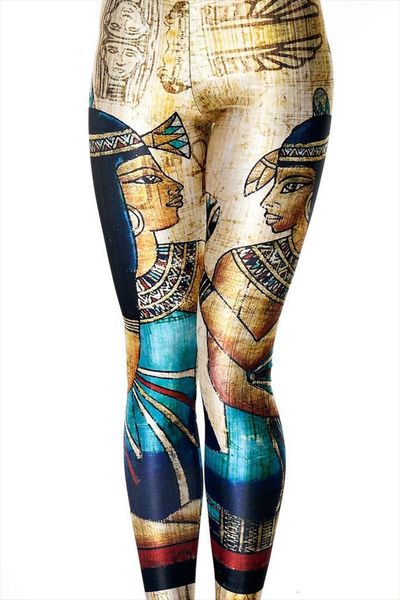 

fashion ancient egyptian mural print women leggings slim fit thin elastic polyester party pants casual trousers drop, Black
