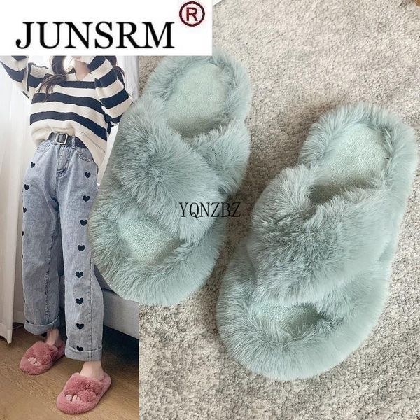 

slippers 2022 big size home cotton shoes ladies women flip flop 2021 winter short plush flops round toe slides female, Black