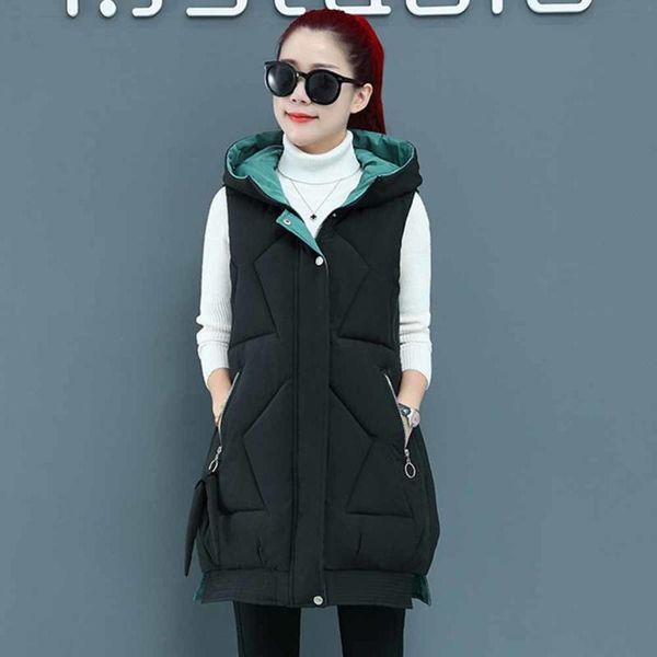 

women's vests 2021 autumn winter hooded women coat warm dwon cotton thick lady clothing 3xl plus size parka waistcoat, Black;white