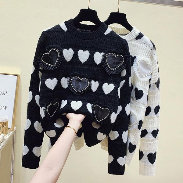 

women's sweaters love white black sweet korean style fashion pullovers for ladies autumn winter 2021 clothing sweater blouse female
