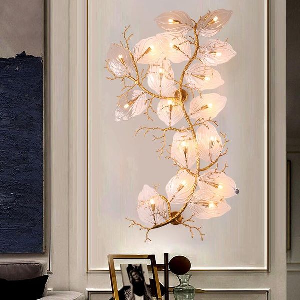 

wall lamp light luxury postmodern hand-made glass sales office model room exhibition hall bedroom aisle leaf copper