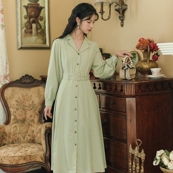 

casual dresses vestidos de mujer collar long sleeve retro shirt korean women autumn dress fashion robe femme, Black;gray