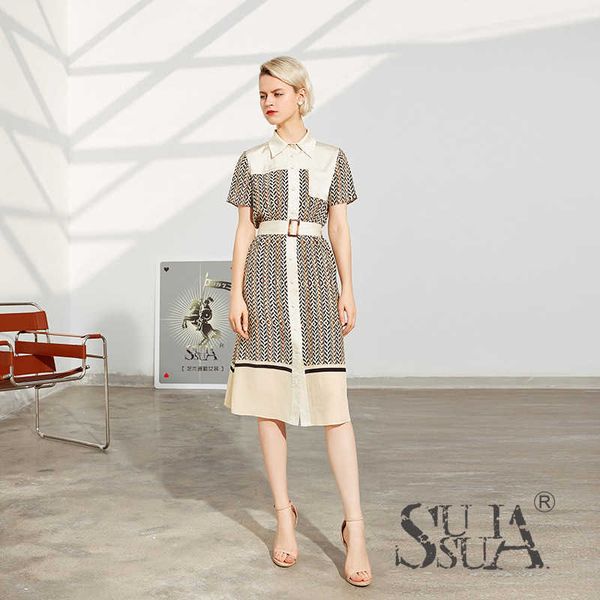 

crepe de silk chine dress women's 2021 spring geometric print medium length shirt skirt, Black;gray