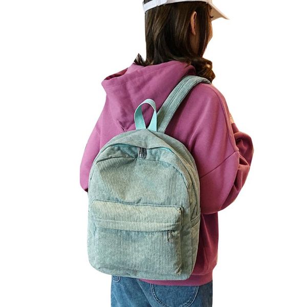 

backpack corduroy retro solid color rucksack casual style shoulder bag with side slip pockets