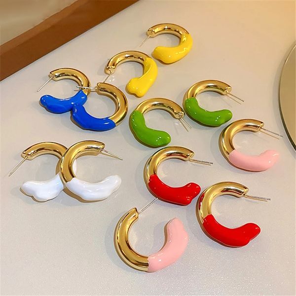 

colorful dripping gold metal big hoop earrings geometric round earring for women girls party travel jewelry, Golden;silver
