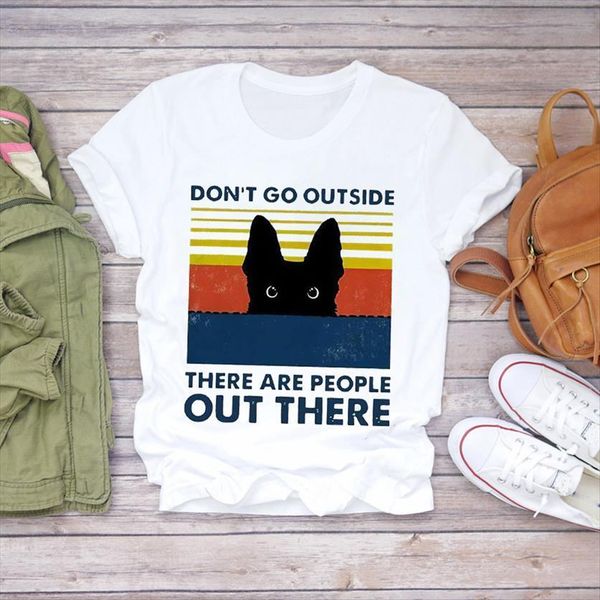 

cartoon cat striped cute animal womens halloween 90s print graphic shirt ladies female, White