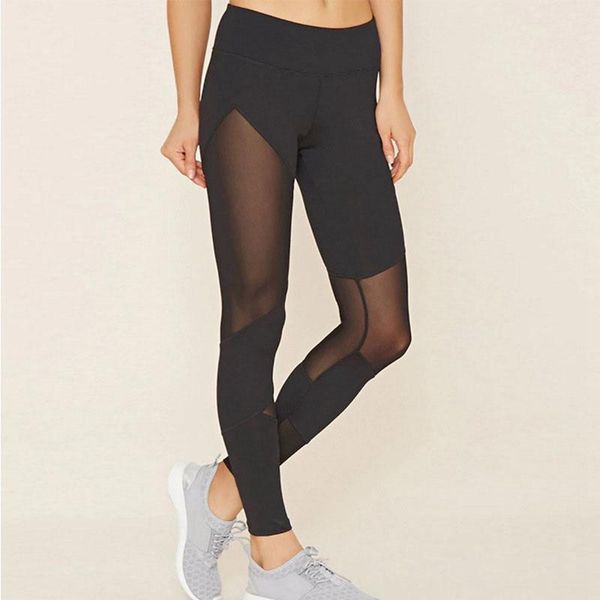 

women's leggings irregular mesh splicing fitness running trousers yoga sweatpants black