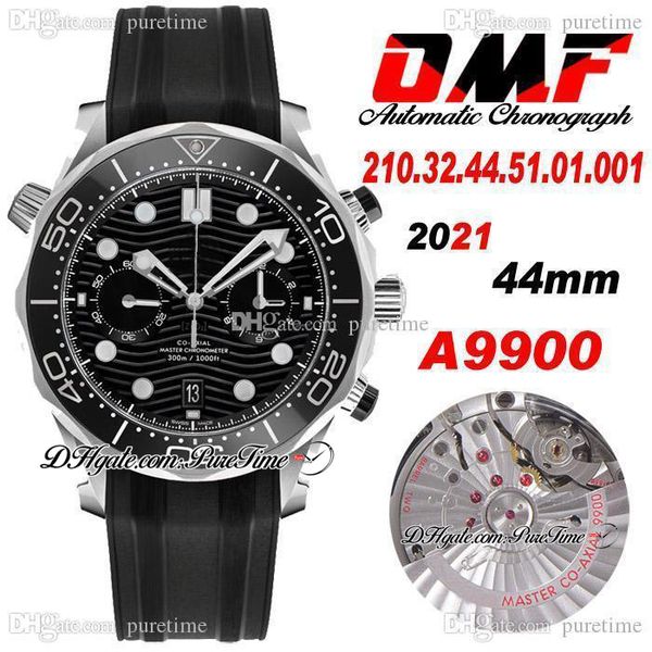 

omf 300m cal a9900 automatic chronograph mens watch steel case black texture dial rubber strap 210.32.44.51.01.001 super edition satch puret, Slivery;brown