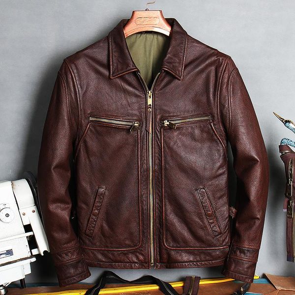 

men's leather & faux vintage 2021 black american casual style genuine jacket men plus size 4xl real natural cowhide autumn slim fit coa