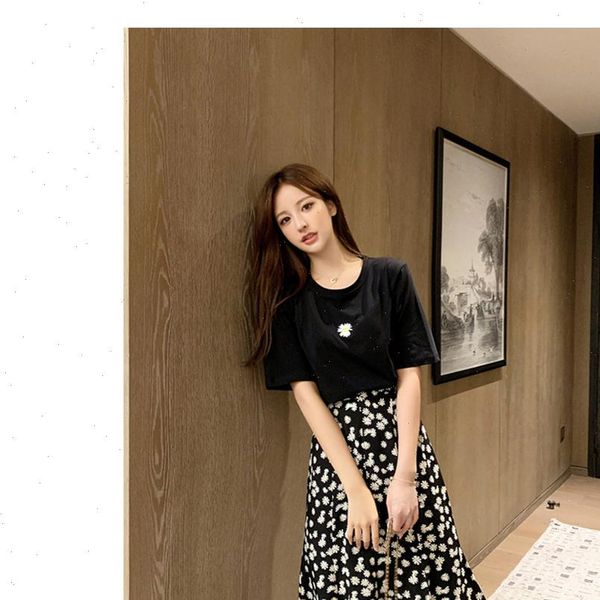 

a line floral summer long women skirt n21 korean style, Black