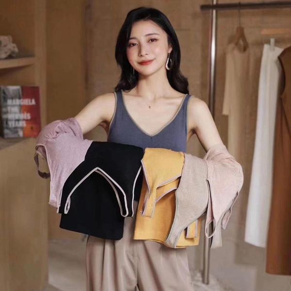 

women 2021 spring aummer fashion v-neck vest female solid color sleeveless ladies slim bottoming j32 camisoles & tanks, Black;white