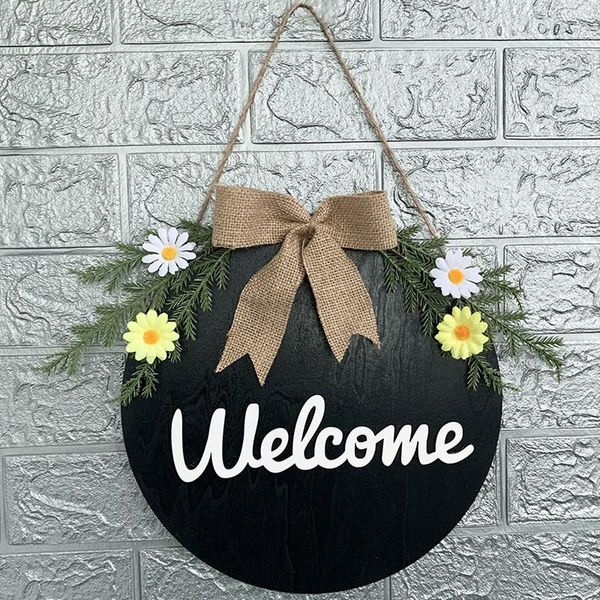 

2021 welcome door hanger door decoration bowknot flowers black round letter decoration wreath front wreath decor