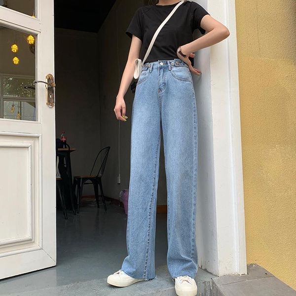 

women's jeans ladies loose high waist women wide-leg straight-leg pants all-match, Blue