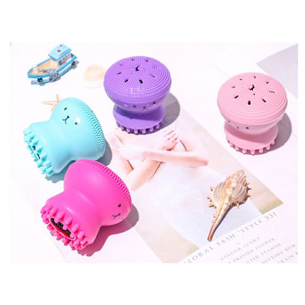 Escova de limpeza facial Silicone Massager Handheld Bonito Pequeno Polvo Forma Face Scrubber para limpeza profunda Gentle esfoliante massagem pele TX0059