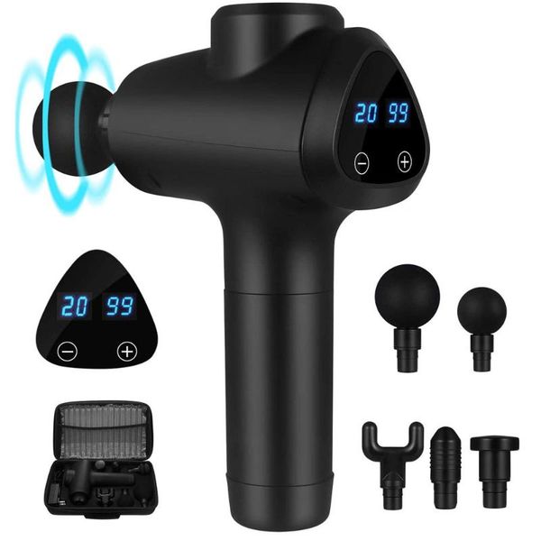 

massage gun handheld deep tissue muscle massager 20 speeds adjustable fascia heads lcd control screen