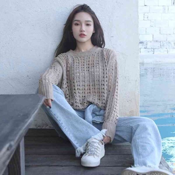 

women's sweaters autumn hollow chain link knit loose temperament fashion long sleeve 8aw8, White;black