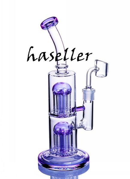 9,8-Zoll-Doppelarm-Baum-Perc-Wasserpfeifen-Recycler-Dab-Rigs-Glas-Wasserbongs-Rauchrohr, einzigartiger Wasserpfeifen-Bubbler mit 14-mm-Banger