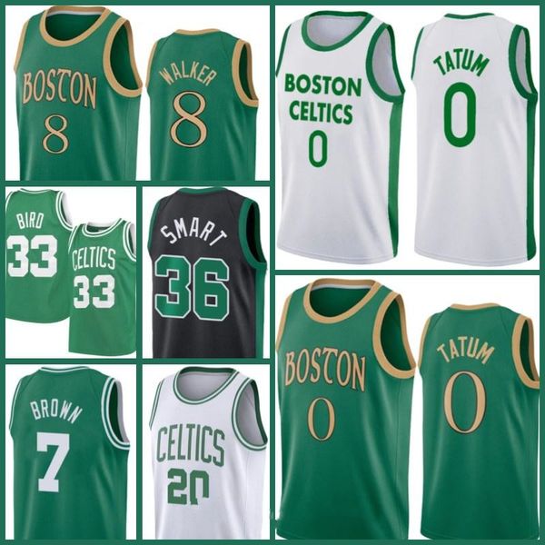 

2021 boston celtics jersey jayson tatum kemba larry walker bird jaylen city basketball jersey, Black;red