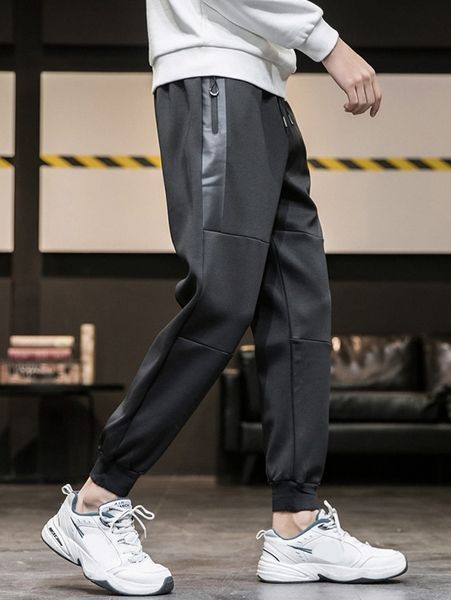 

men drawstring waist zipper pocket joggers f0n9#, Black