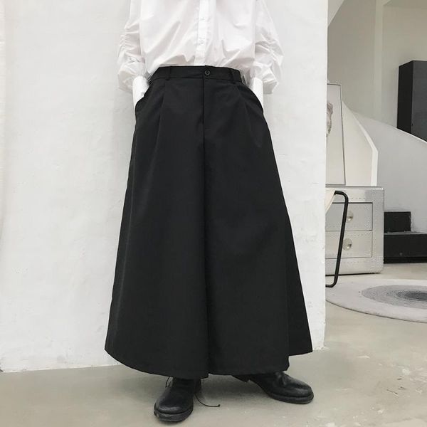 

men's pants 2021 hairstylist retro wide leg loose casual skirts european and american catwalk show plus size, Black