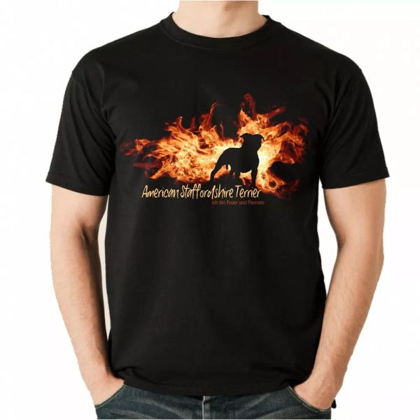

t-shirt american staffordshire fire and flame by siviwonder dog motif, White;black