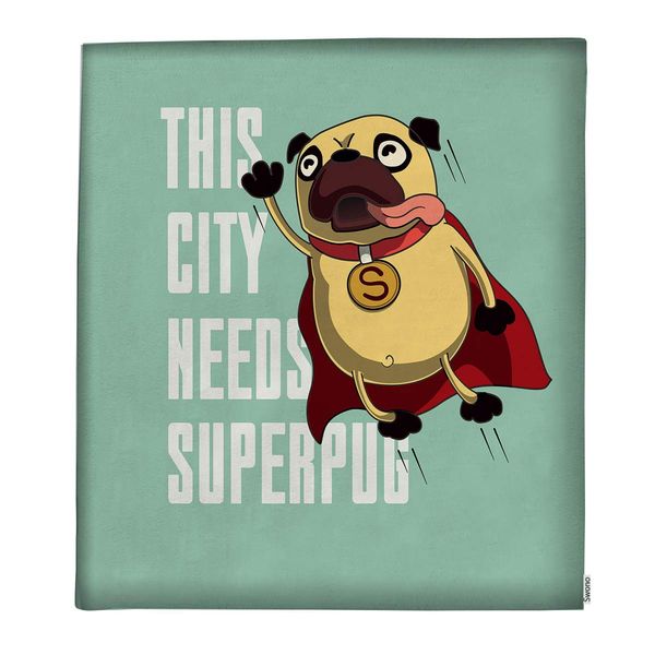 

Pug Puppy Superhero Throw Blanket,Funny Cartoon Character Pug Flying in The Sky Thorw Blanket Soft Warm Decorative Blanket for