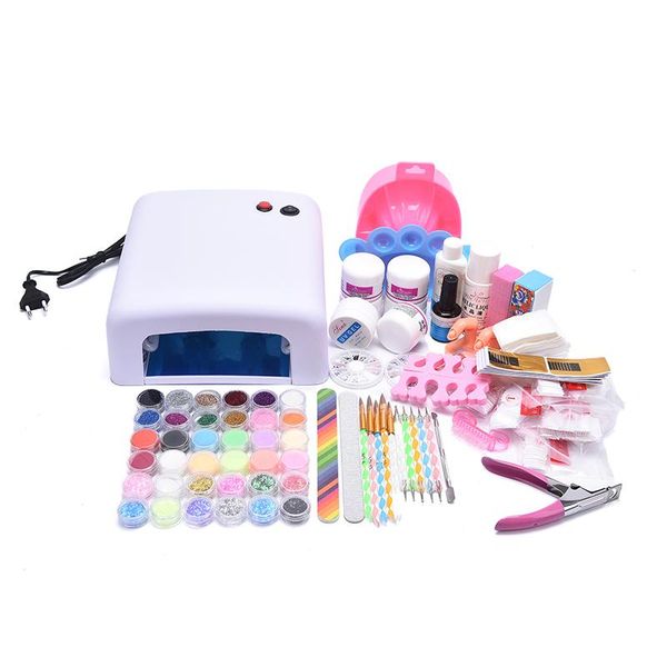 

nail manicure set with potherapy lamp glitter powder art tool kits