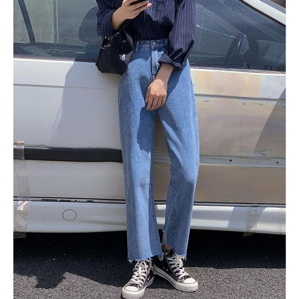 

women's jeans baggy for women 2021 mom high waist blue loose washed fashion straight denim pants vintage streetwear
