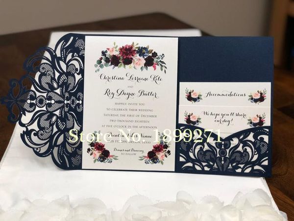 

greeting cards 50pc dark navy blue invitations faire part de mariage invitation luxurious laser cut wedding with envelope rsvp