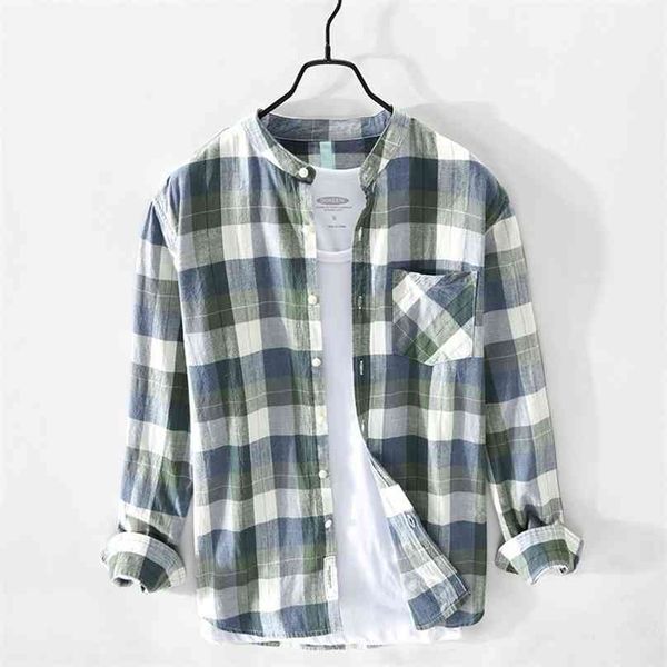 

men's retro plaid shirt long sleeves stand collar casual 210626, White;black
