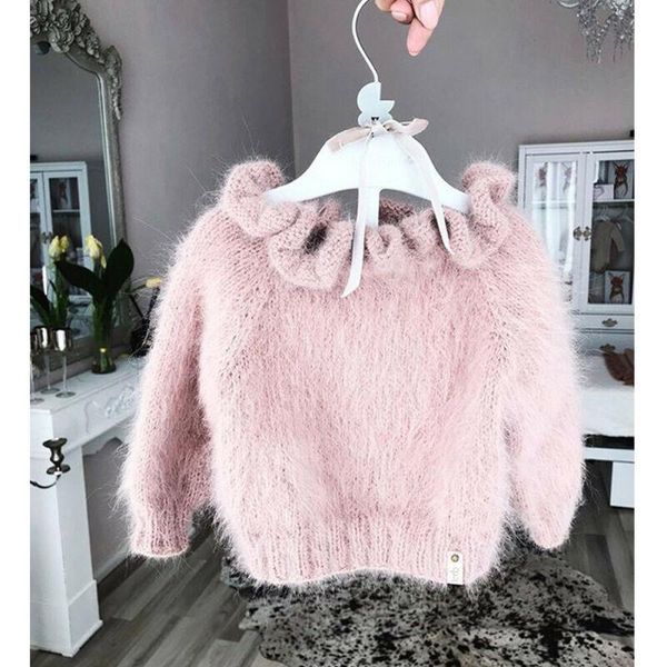 

pullover autumn winter warm kids baby girl boy sweaters toddler knitted jumper solid mink hair furry 0-3y, Blue