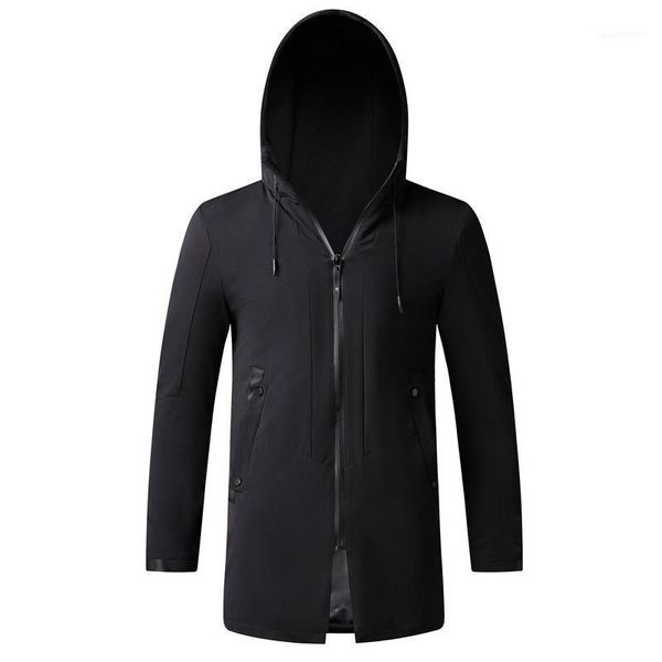 

men's trench coats multi-pocket hooded casual long jacket men, Tan;black
