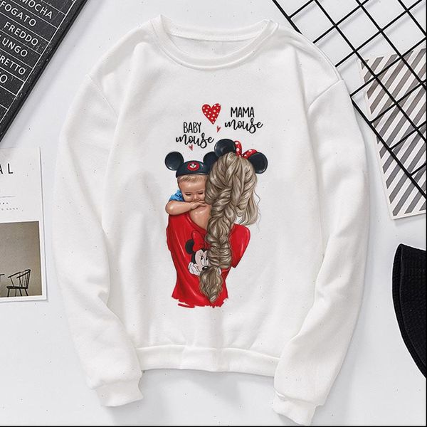 

womens sweatshirt mama baby print mom and son femme casual long sleeve hoodies vogue streetwear harajuku hoodies, Black