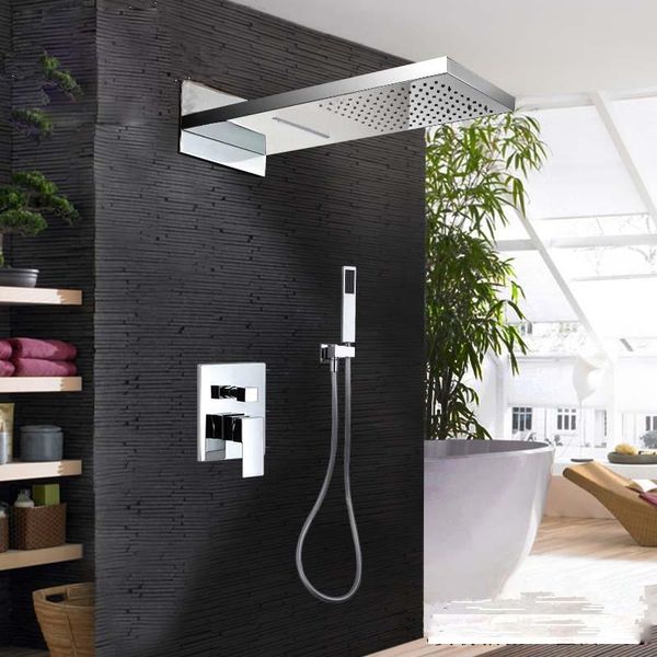 

brass waterfall rainfall chrome shower head 3 ways valve mixer tap hand combo wall mounted bathroom sets