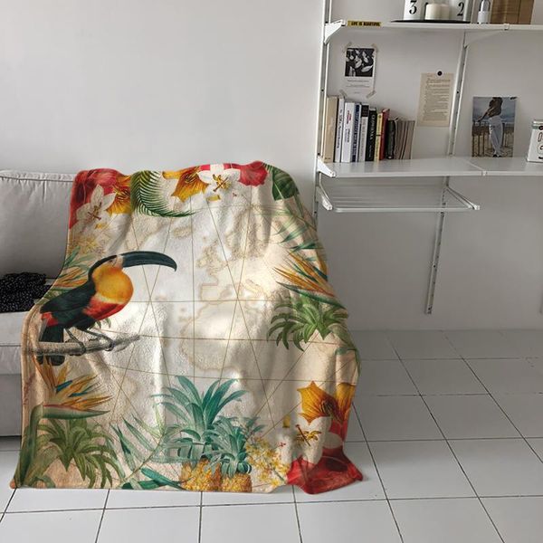 

blankets toucan flower fruit pineapple map throw blanket travel portable soft bedspread microfiber flannel for beds