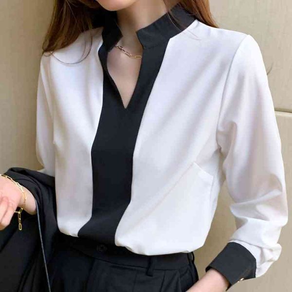 

blouse women blusas mujer de moda women clothing long sleeve v-neck office white blouse chiffon blouse shirt d948 210426